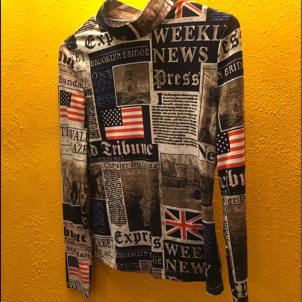 Newspaper print long sleeve top